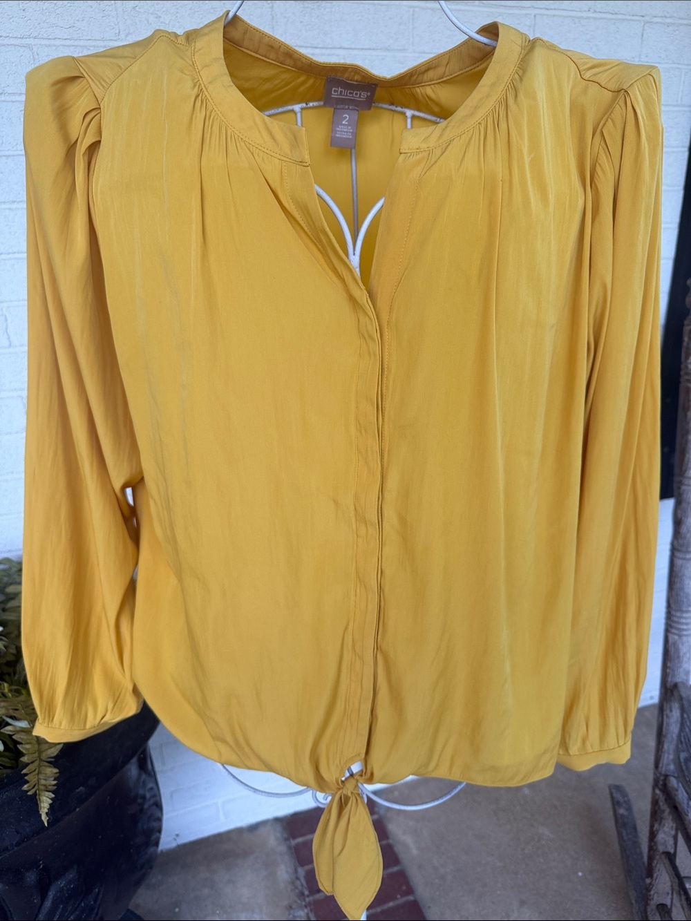 Chico's Mustard Yellow Tie-Hem Blouse